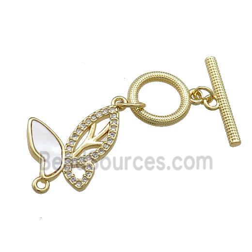 Copper Toggle Clasp Pave Shell Zircon Butterfly 18K Gold Plated