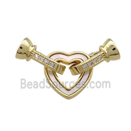 Copper Clasp Pave Shell Zircon Heart 18K Gold