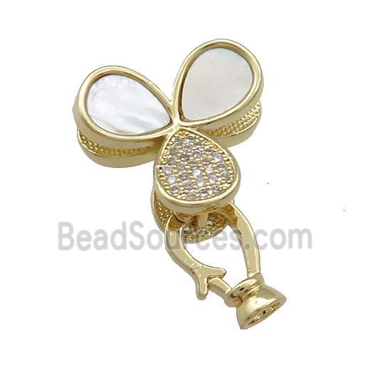 Copper Clasp Pave Shell Zircon Clover 18K Gold