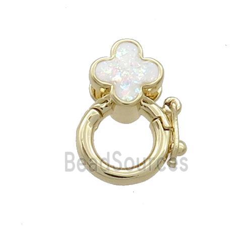 Copper Bail Pave White Fire Opal Clover 18K Gold