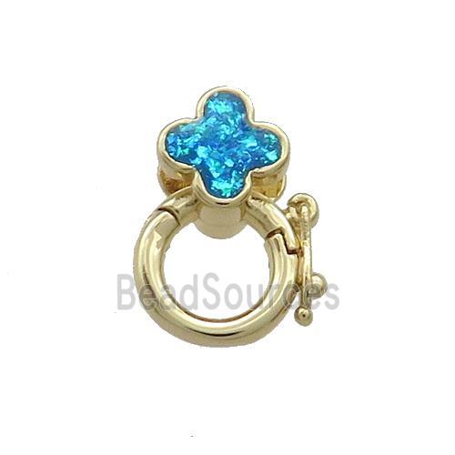 Copper Bail Pave Blue Fire Opal Clover 18K Gold