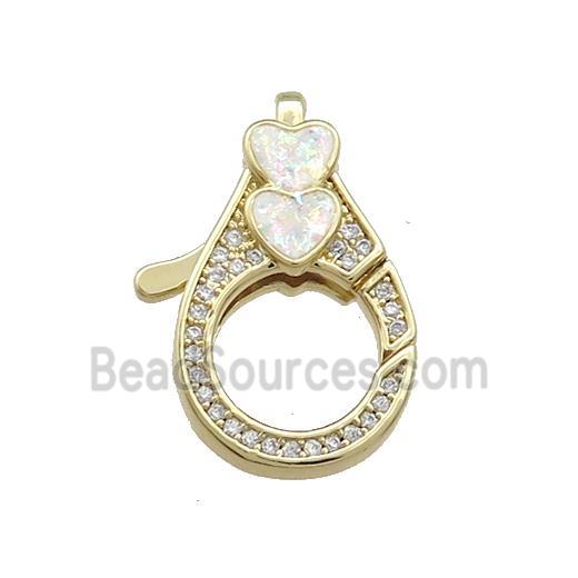 Copper Lobster Clasp Pave Fire Opal Zircon Heart 18K Gold