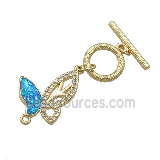 Copper Toggle Clasp Pave Fire Opal Zircon Butterfly 18K Gold