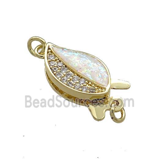 Copper Slide Clasp Pave Fire Opal Zircon Leaf 18K Gold