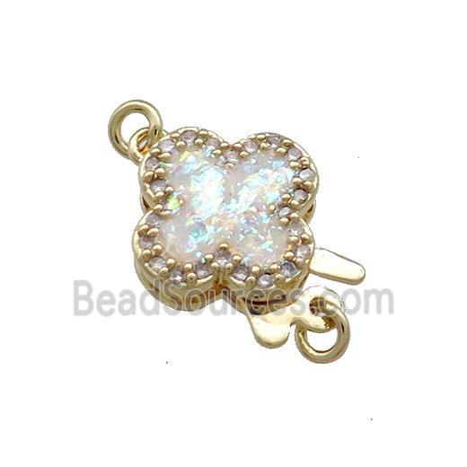 Copper Slide Clasp Pave Fire Opal Zircon Clover 18K Gold