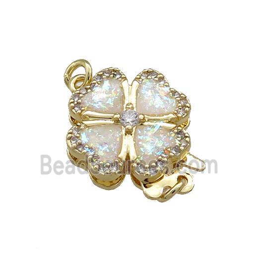 Copper Slide Clasp Pave Fire Opal Zircon Clover 18K Gold