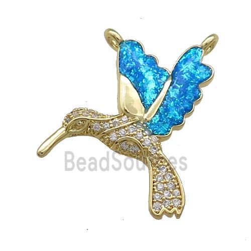 Copper Hummingbirds Charms Pendant Pave Fire Opal Zircon 2loops 18K Gold