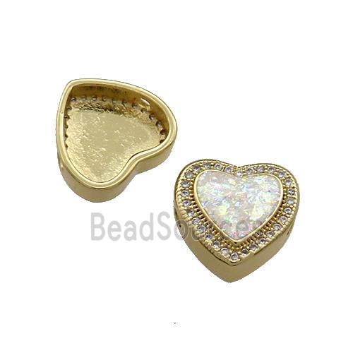 Copper Heart Beads Pave White Fire Opal Zircon 18K Gold