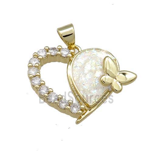 Copper Heart Pendant Pave Fire Opal Zircon Butterfly 18K Gold