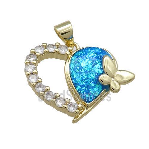 Copper Heart Pendant Pave Fire Opal Zircon Butterfly 18K Gold