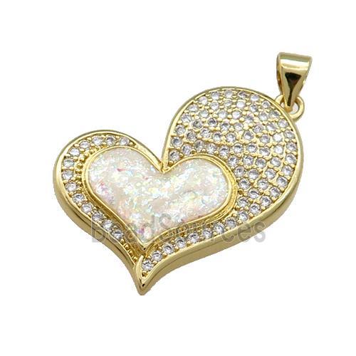 Copper Heart Pendant Pave Fire Opal Zircon 18K Gold