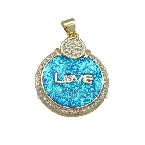 Copper Circle Pendant Pave Fire Opal Zircon LOVE 18K Gold Plated