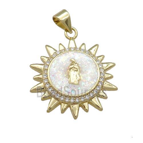 Copper Sun Charms Pendant Pave Fire Opal Zircon Jesus 18K Gold Plated