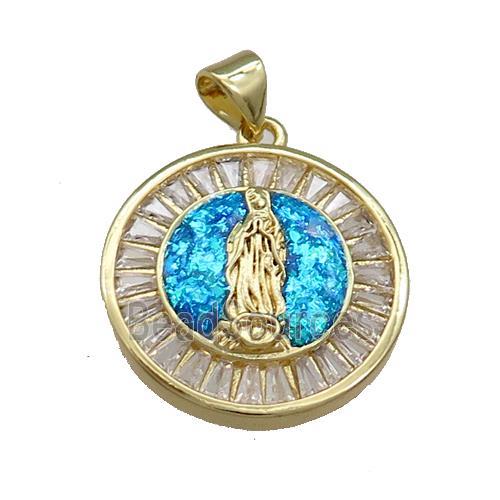 Copper Circle Pendant Pave Fire Opal Zircon Jesus 18K Gold Plated