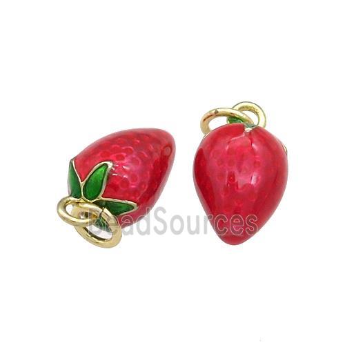 Copper Strawberry Pendant Red Painted Gold Plated