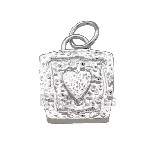 Copper Square Heart Pendant Platinum Plated