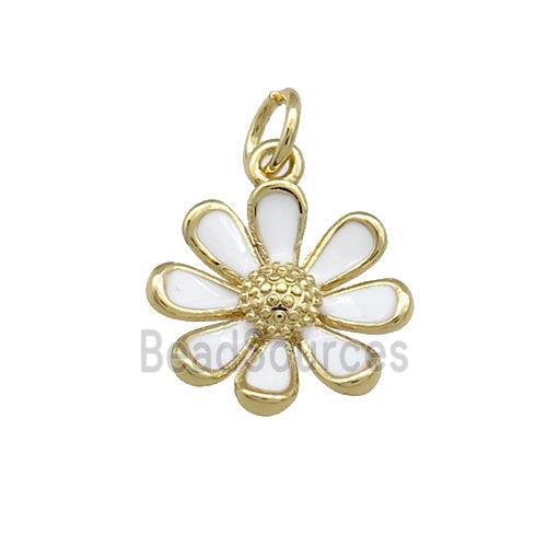 Copper Daisy Pendant Flower White Enamel Gold Plated