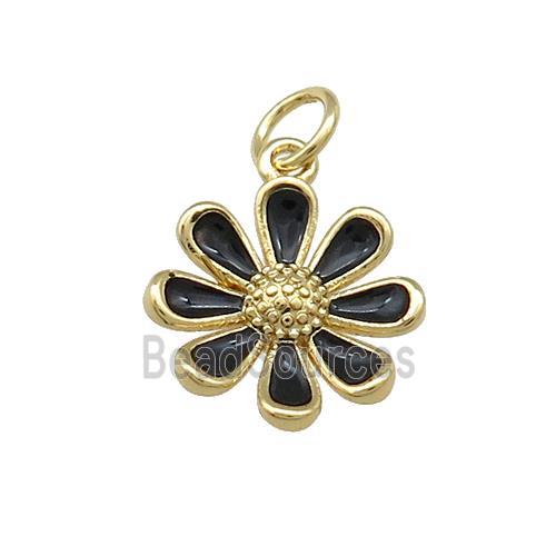 Copper Daisy Pendant Flower Black Enamel Gold Plated