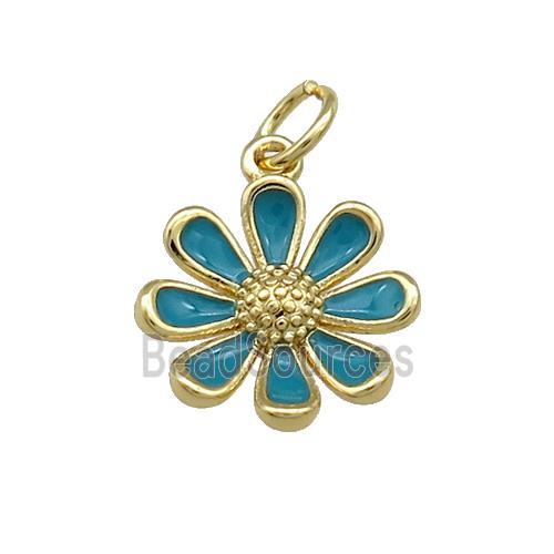 Copper Daisy Pendant Flower Teal Enamel Gold Plated