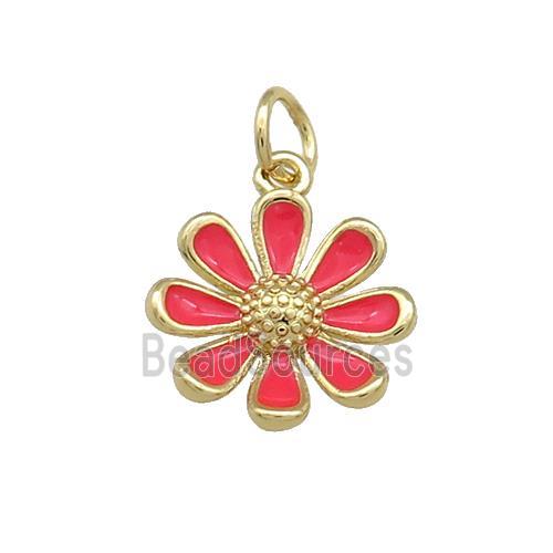 Copper Daisy Pendant Flower Red Enamel Gold Plated