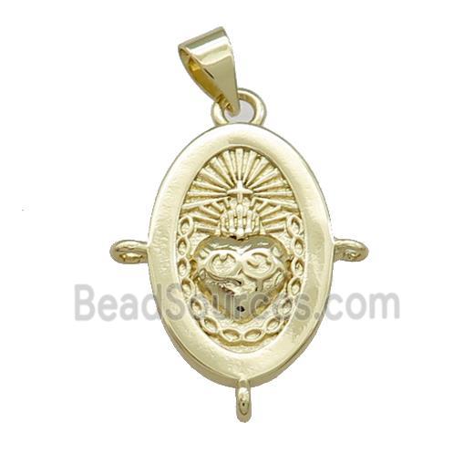 Sacred Heart Charms Religious Copper Oval Pendant Gold Plated