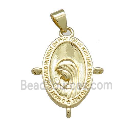 Virgin Mary Charms Copper Medal Pendant Oval Gold Plated