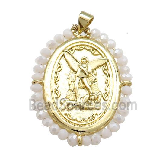 Fairy Charms Copper Oval Pendant With White Crystal Glass Wire Wrapped Gold Plated