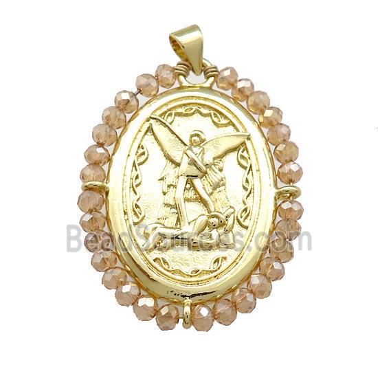 Fairy Charms Copper Oval Pendant With Champagne Crystal Glass Wire Wrapped Gold Plated