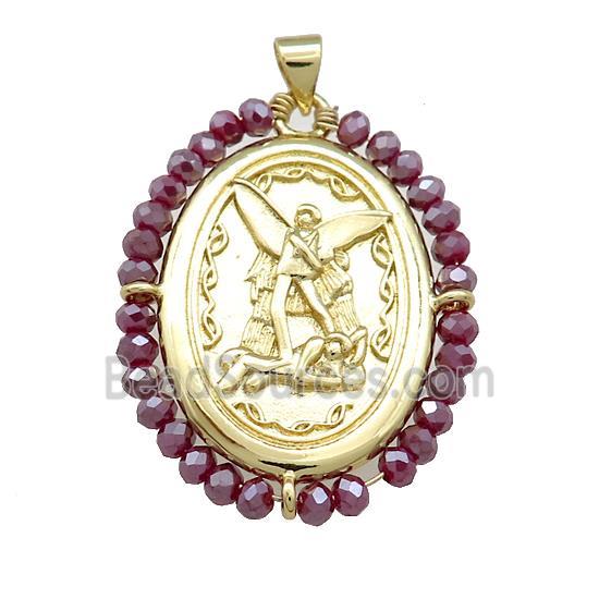 Fairy Charms Copper Oval Pendant With Crystal Glass Wire Wrapped Gold Plated