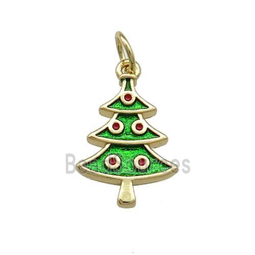 Christmas Tree Charms Copper Pendant Green Painted Gold Plated