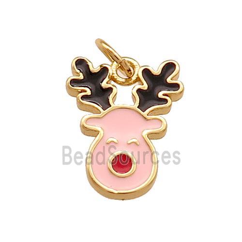 Christmas Reindeer Charms Copper Pendant Pink Enamel Gold Plated