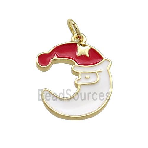 Christmas Hat Santa Claus Moon Charms Copper Pendant Red White Enamel Gold Plated