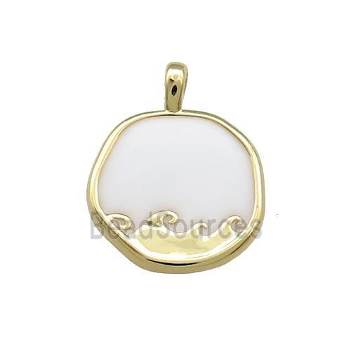 Copper Circle Pendant Surf White Enamel Gold Plated