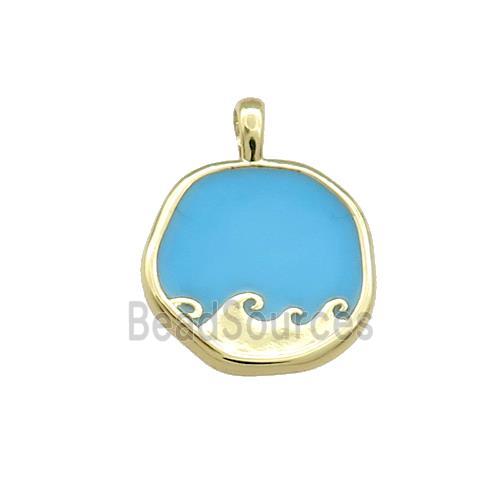 Copper Circle Pendant Surf Blue Enamel Gold Plated