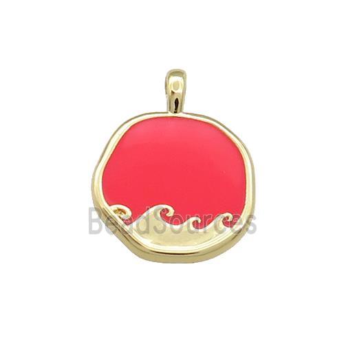 Copper Circle Pendant Surf Red Enamel Gold Plated