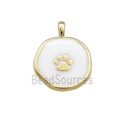 Copper Circle Pendant Paw White Enamel Gold Plated