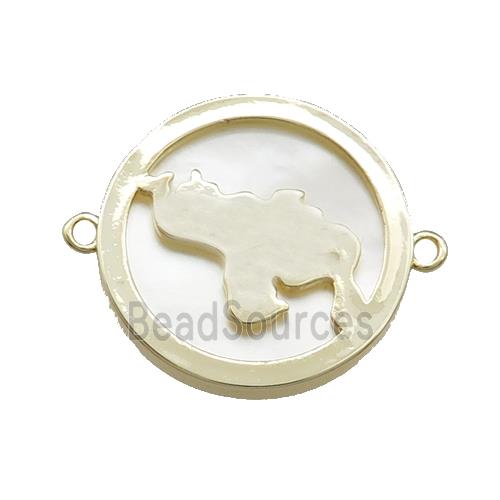 Copper Circle Connector Pave Shell Rhinoceros Gold Plated