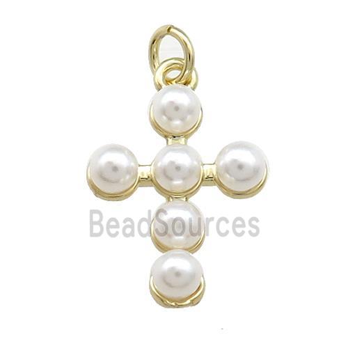 Copper Cross Pendant Pave Pearlized Resin Gold Plated