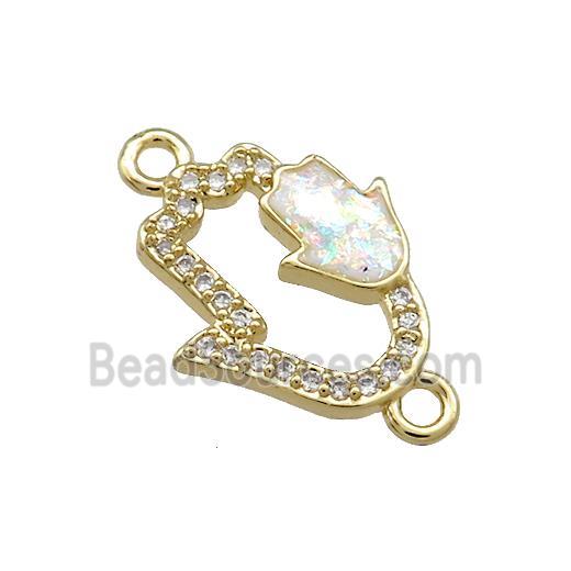 Copper Hamsahand Connector Pave White Fire Opal Zircon 18K Gold Plated