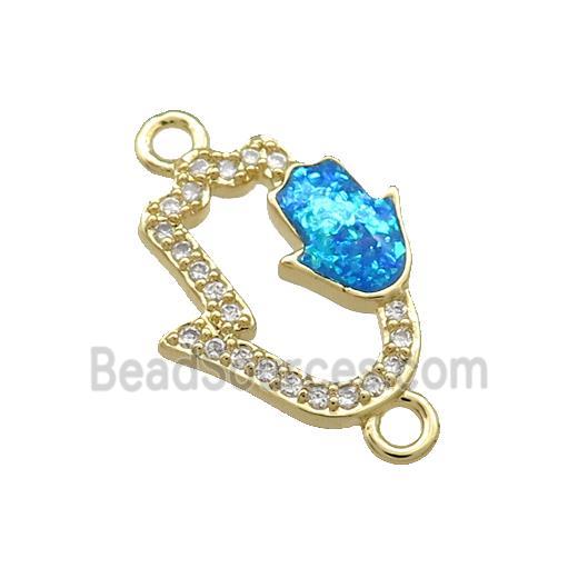 Copper Hamsahand Connector Pave Blue Fire Opal Zircon 18K Gold Plated