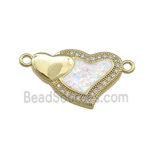 Copper Heart Connector Pave White Fire Opal Zircon 18K Gold Plated