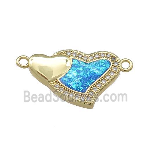 Copper Heart Connector Pave Blue Fire Opal Zircon 18K Gold Plated