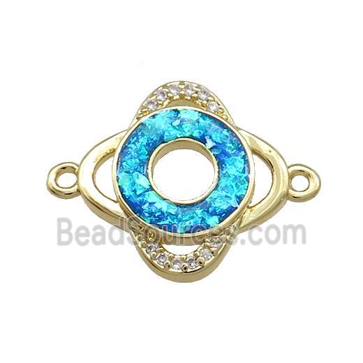 Copper Clover Connector Pave Blue Fire Opal Zircon Circle 18K Gold Plated