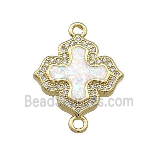 Copper Cross Connector Pave White Fire Opal Zircon 18K Gold Plated