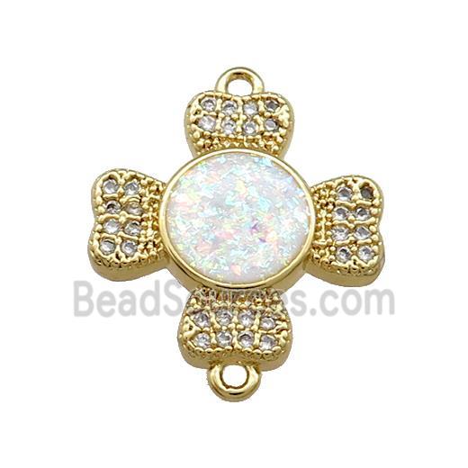 Copper Cross Connector Pave White Fire Opal Zircon Heart 18K Gold Plated