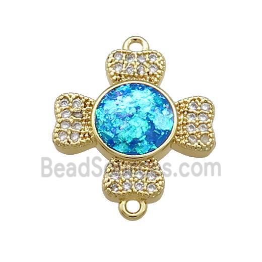 Copper Cross Connector Pave Blue Fire Opal Zircon 18K Gold Plated