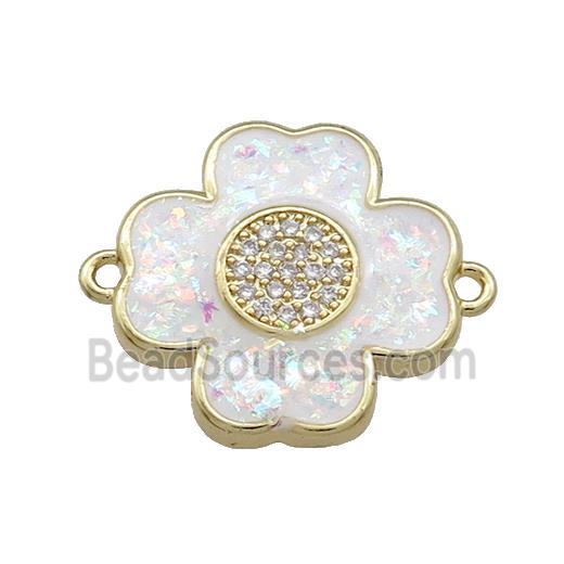 Copper Clover Connector Pave White Fire Opal Zircon 18K Gold Plated