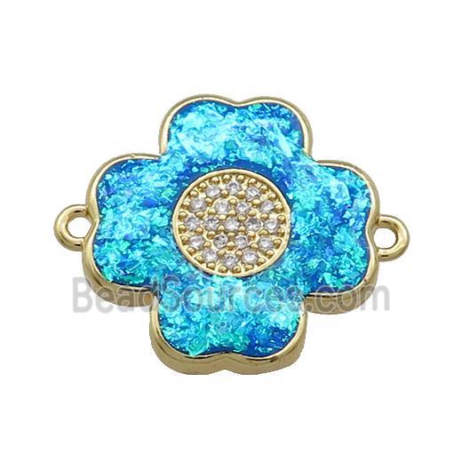 Copper Clover Connector Pave Blue Fire Opal Zircon 18K Gold Plated