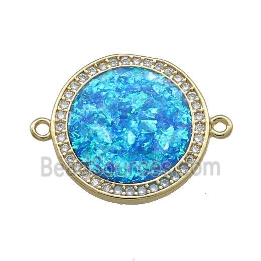 Copper Circle Connector Pave Blue Fire Opal Zircon 18K Gold Plated