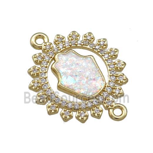 Copper Circle Connector Pave White Fire Opal Zircon Hamsahand 18K Gold Plated